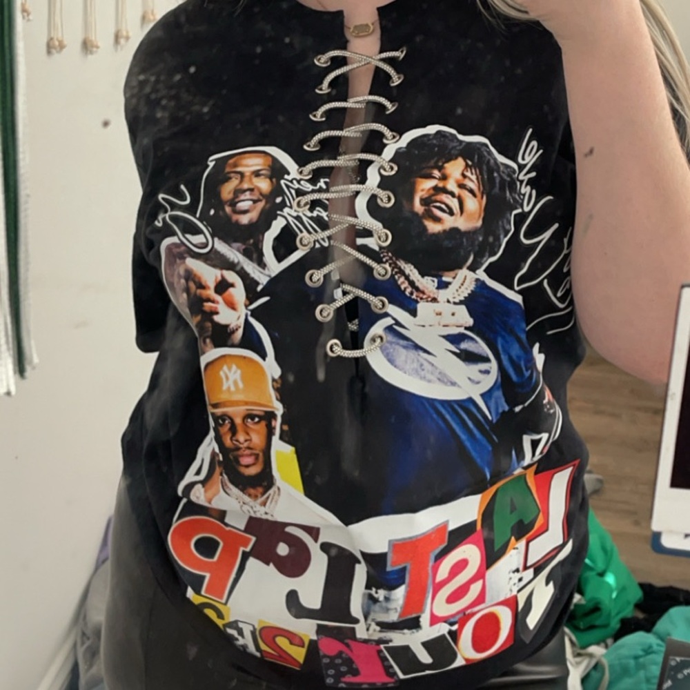 Rod wave last lap tour concert lace up rhinestone tee - Picture 2 of 2
